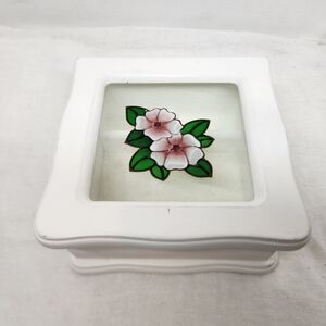 Beautiful White Floral Glass Squared Jewelry Box